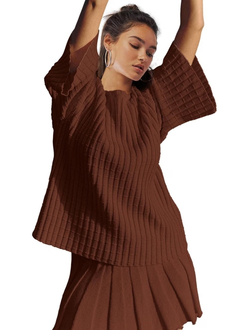 Free People Free-est Kenzie Chocolate Sweater Skirt Set Size Large